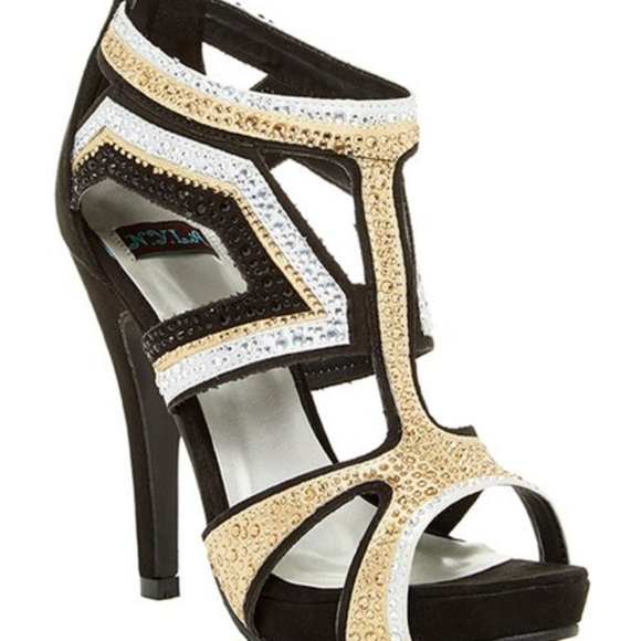 Black, Gold and Silver NYLA Sandals - Picture 1 of 5